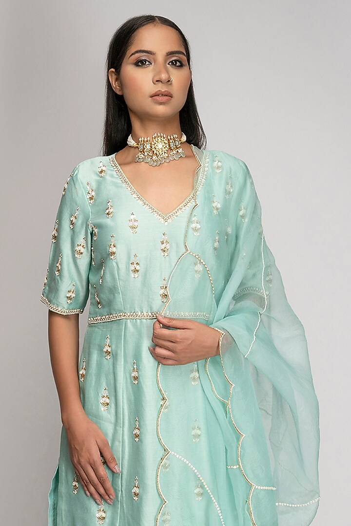 Baby Blue Organza Embroidered Kurta Set by TOJ by Akanksha and Akriti at Pernia's Pop Up Shop