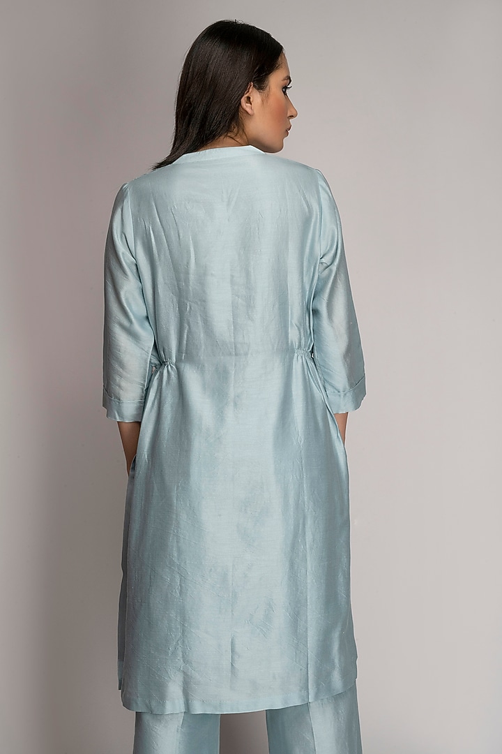 Steel Blue Chanderi Silk Kurta Set by TOJ by Akanksha and Akriti at Pernia's Pop Up Shop
