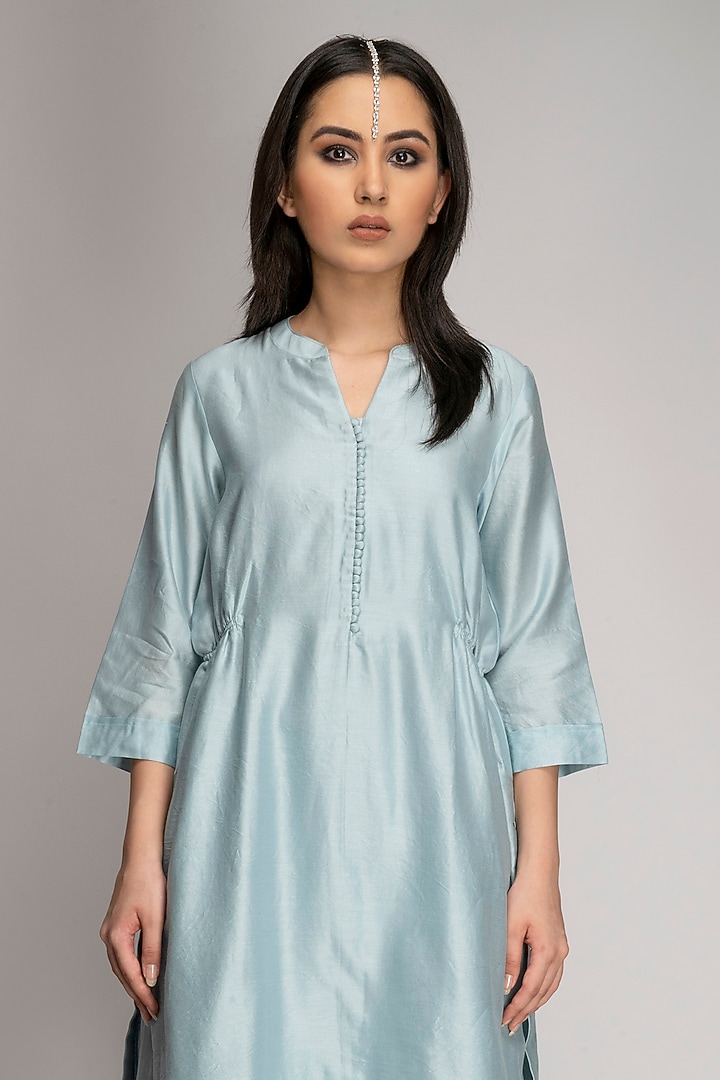Steel Blue Chanderi Silk Kurta Set by TOJ by Akanksha and Akriti at Pernia's Pop Up Shop