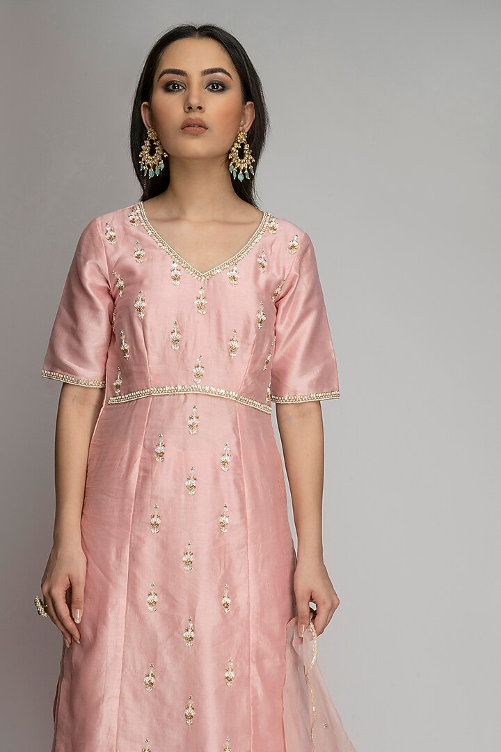 Light Pink Organza Embroidered Kurta Set by TOJ by Akanksha and Akriti at Pernia's Pop Up Shop