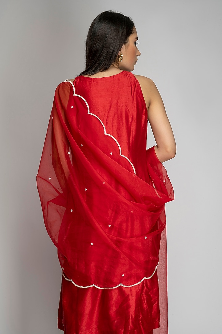 Red Chanderi Silk Kurta Set by TOJ by Akanksha and Akriti at Pernia's Pop Up Shop