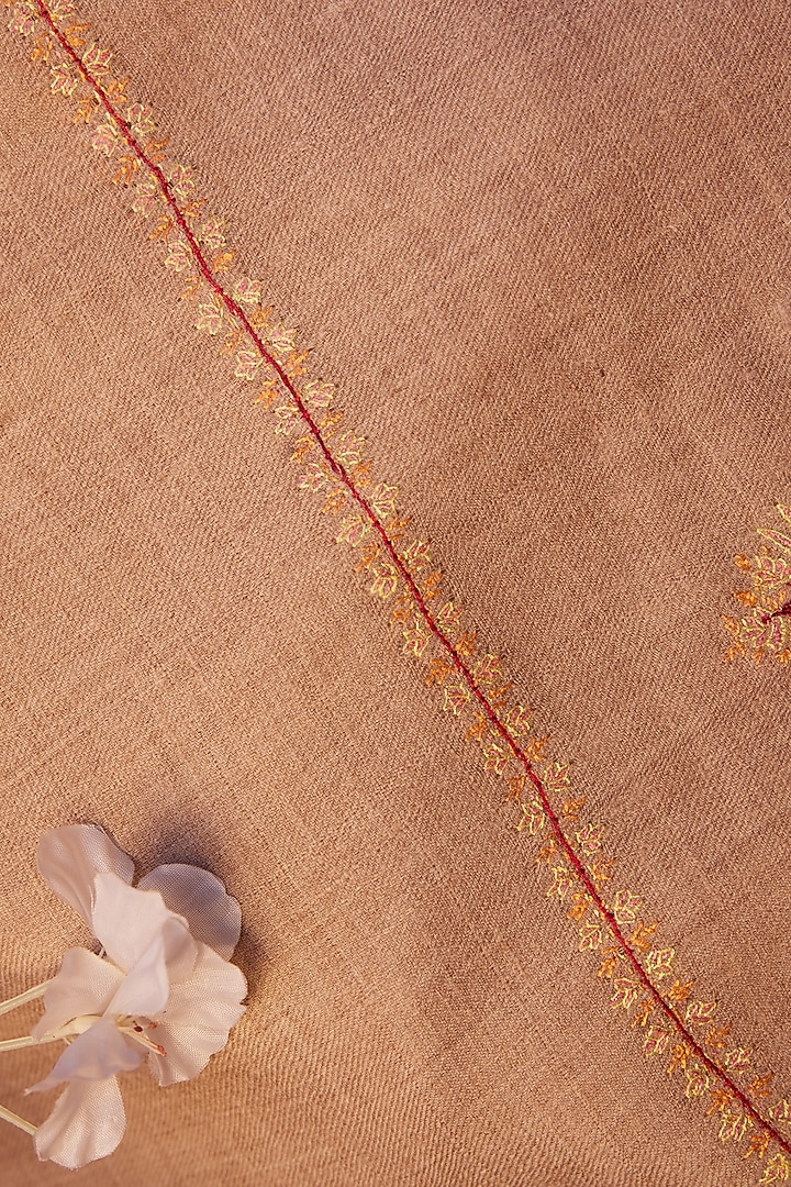 Beige Pure Pashmina Hand Embroidered Shawl by Toosh Kashmir at Pernia's Pop Up Shop