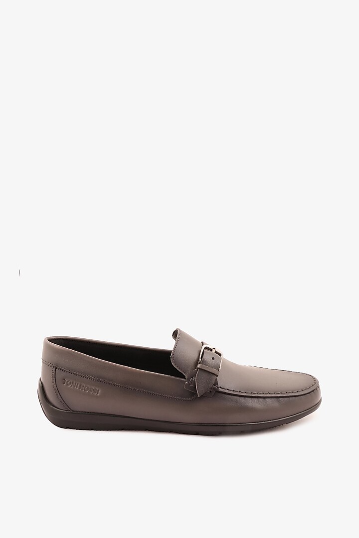 Grey Leather Loafers by TONI ROSSI MEN