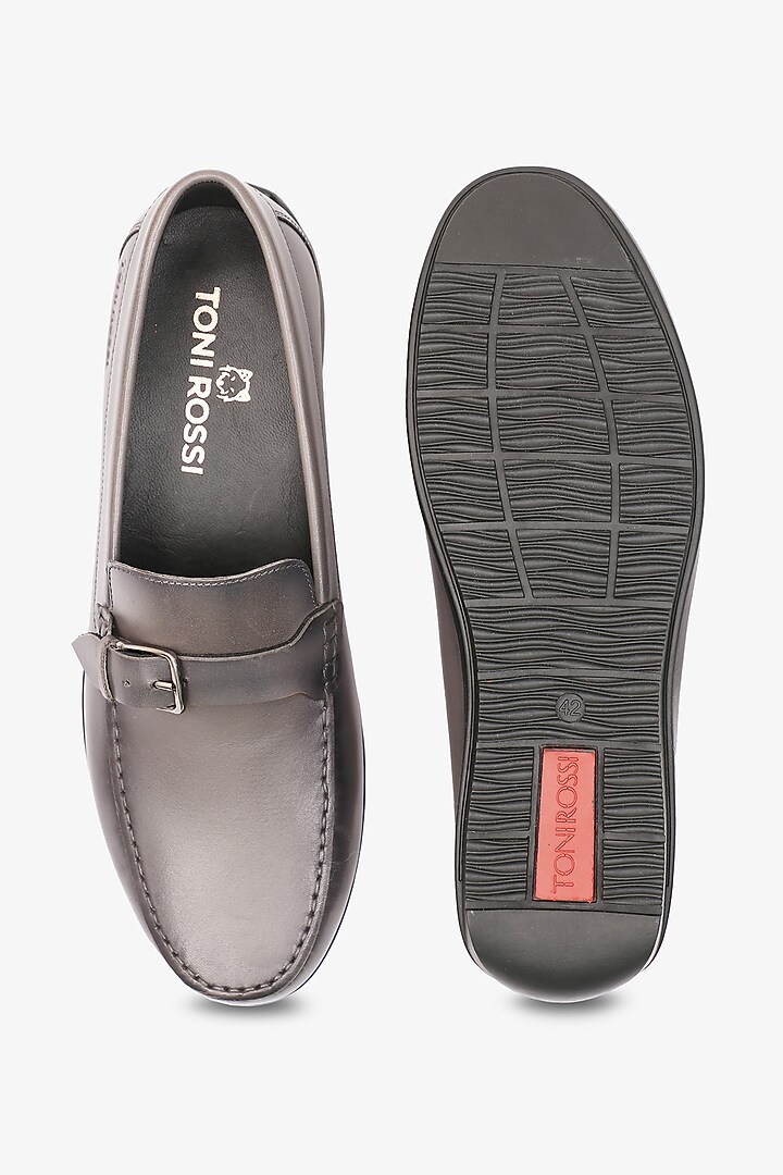 Grey Leather Loafers by TONI ROSSI MEN at Pernia's Pop Up Shop