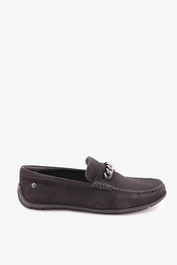 Navy Blue Leather Loafers by TONI ROSSI MEN