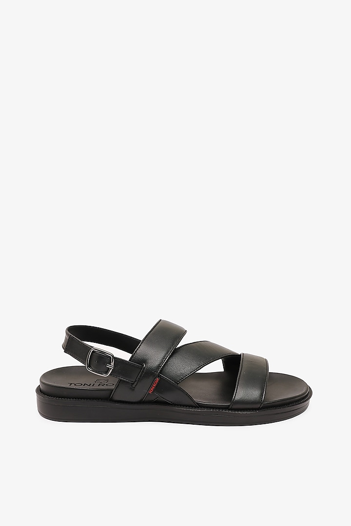 Black Leather Sandals by TONI ROSSI MEN