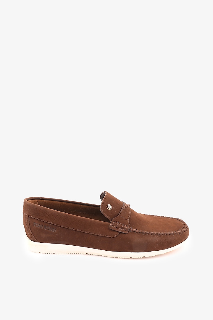 Brown Leather Loafers by TONI ROSSI MEN