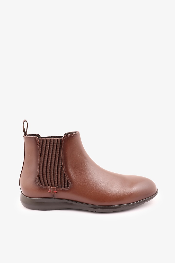 Brown Leather Chelsea Boots by TONI ROSSI MEN