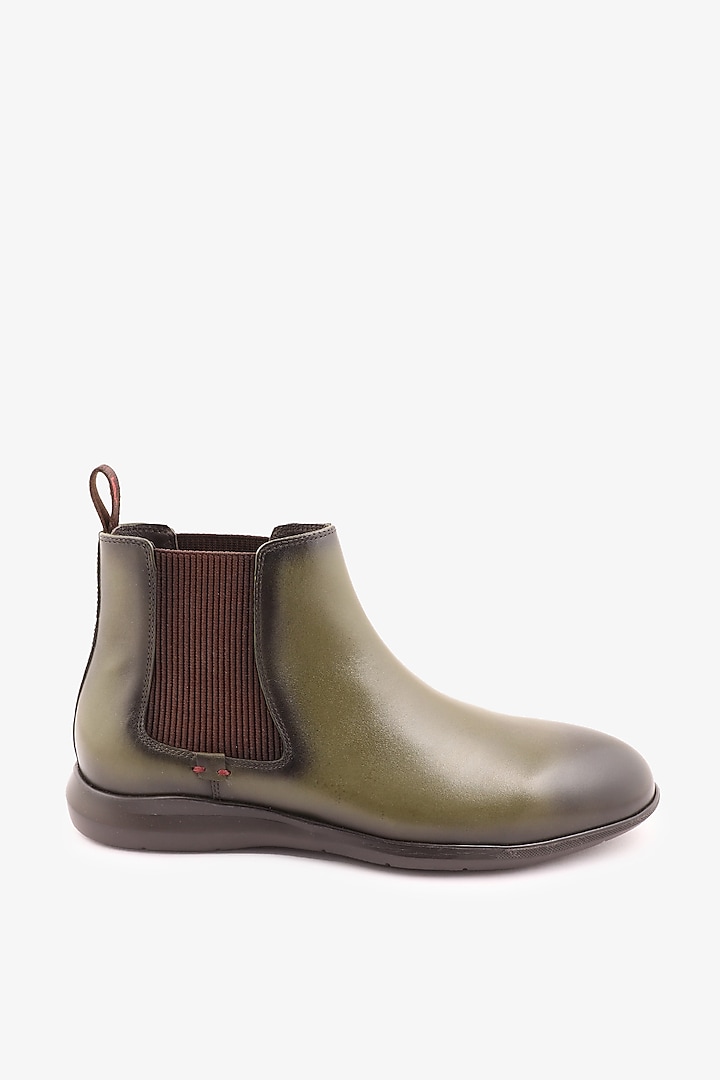 Olive Green Leather Chelsea Boots by TONI ROSSI MEN