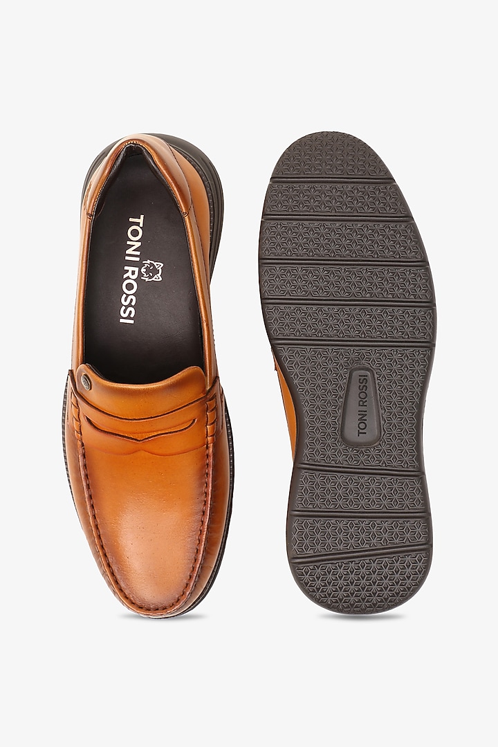 Tan Leather Loafers by TONI ROSSI MEN at Pernia's Pop Up Shop