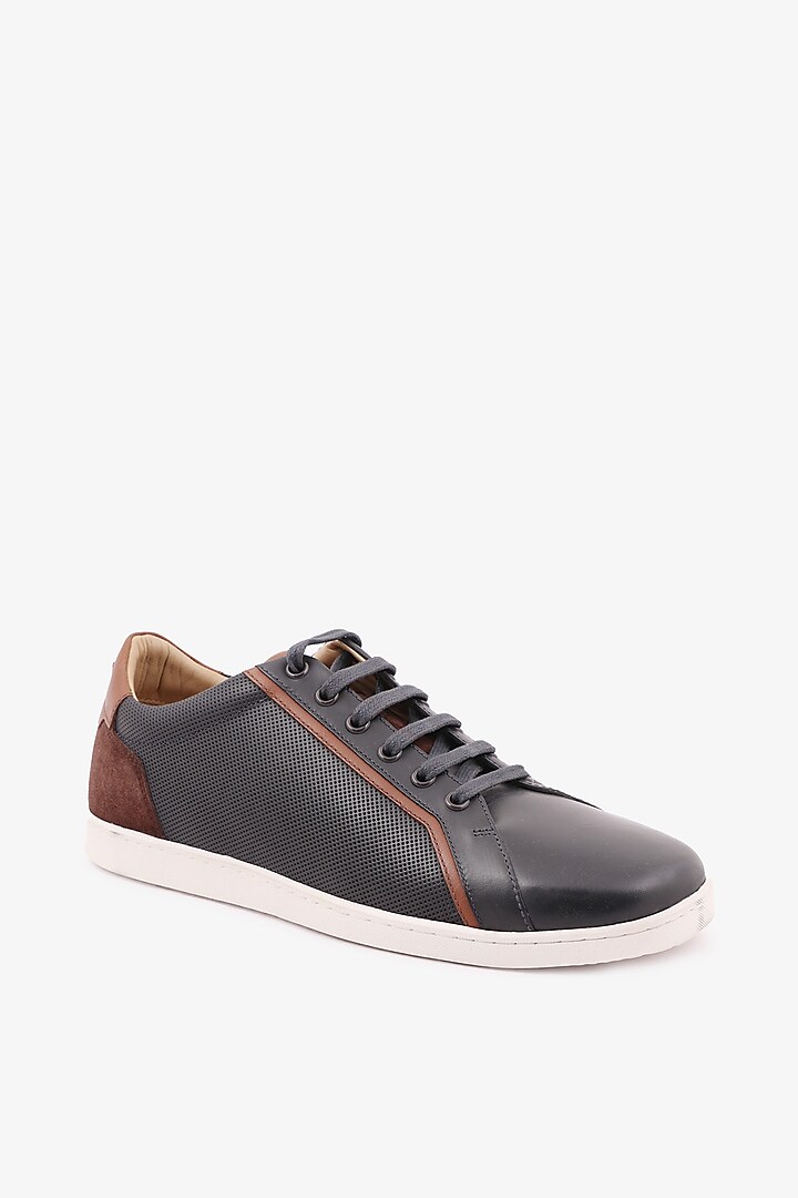 Navy Blue Leather Sneakers by TONI ROSSI MEN at Pernia's Pop Up Shop