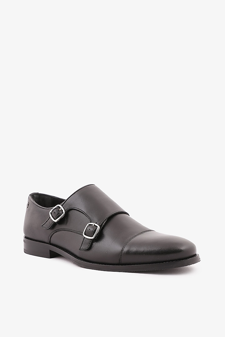 Black Leather Double Monks by TONI ROSSI MEN