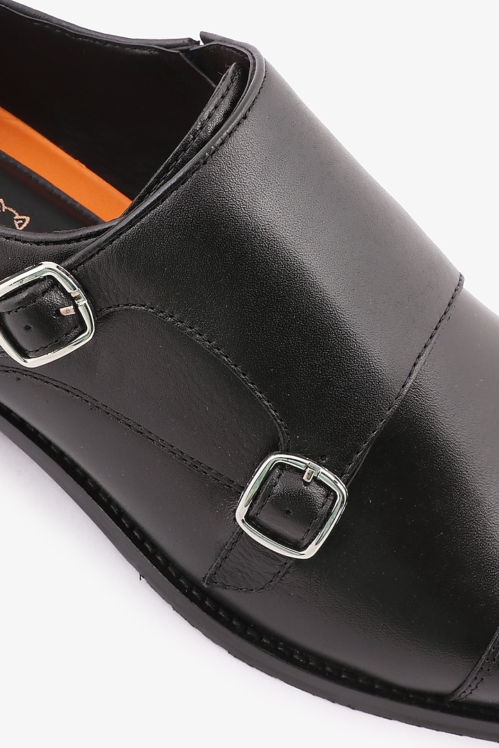 Black Leather Double Monks by TONI ROSSI MEN at Pernia's Pop Up Shop