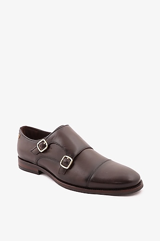 Brown Leather Double Monks by TONI ROSSI MEN