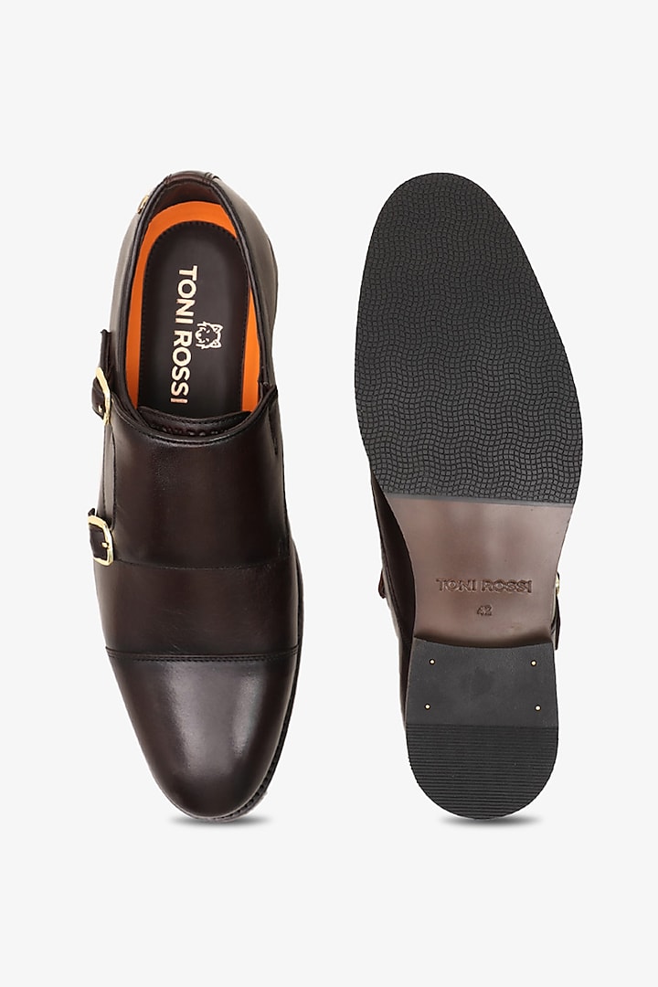 Brown Leather Double Monks by TONI ROSSI MEN at Pernia's Pop Up Shop
