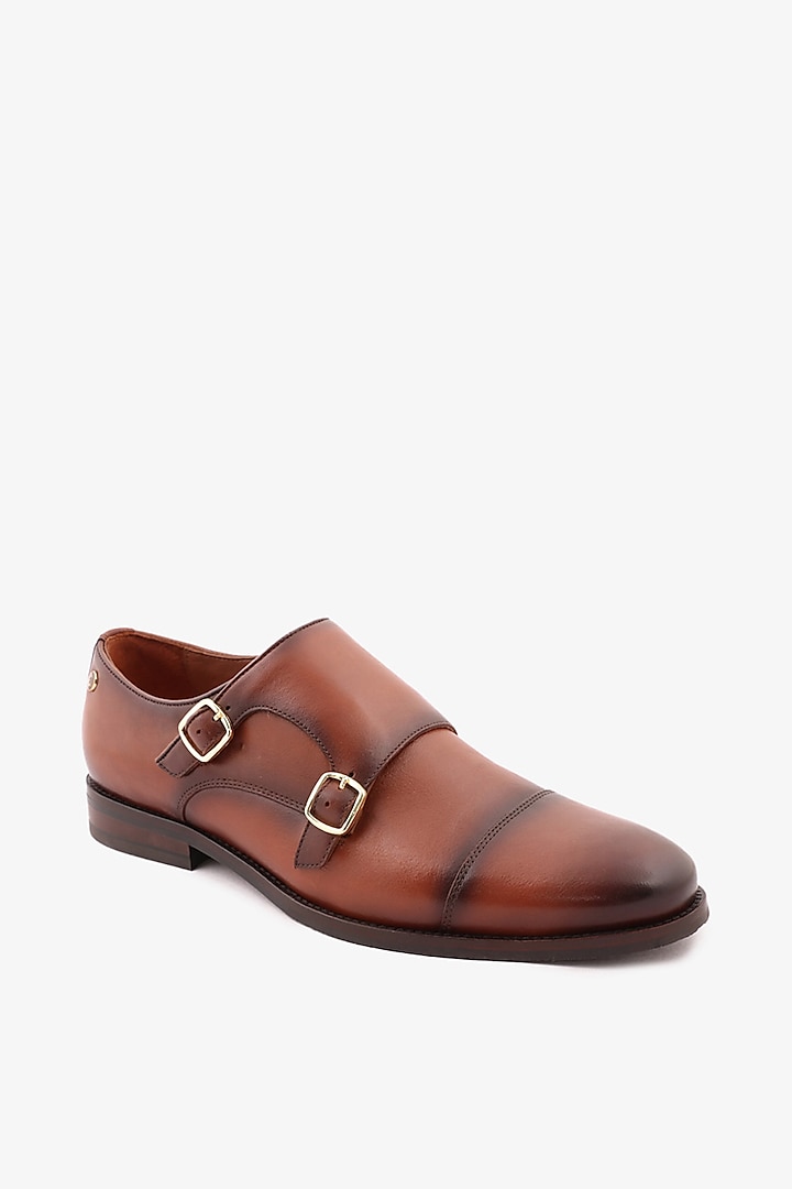 Tan Leather Double Monks by TONI ROSSI MEN