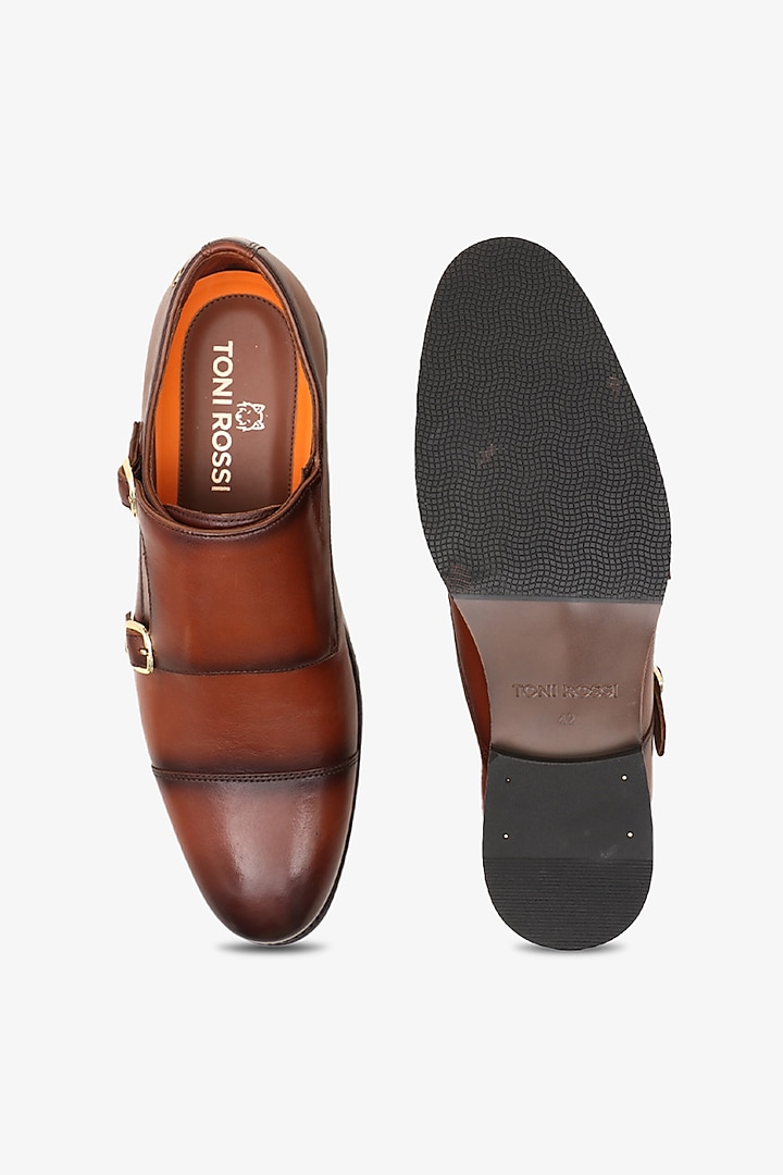 Tan Leather Double Monks by TONI ROSSI MEN at Pernia's Pop Up Shop