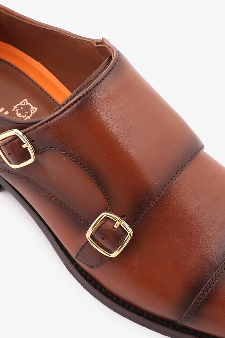 Tan Leather Double Monks by TONI ROSSI MEN at Pernia's Pop Up Shop