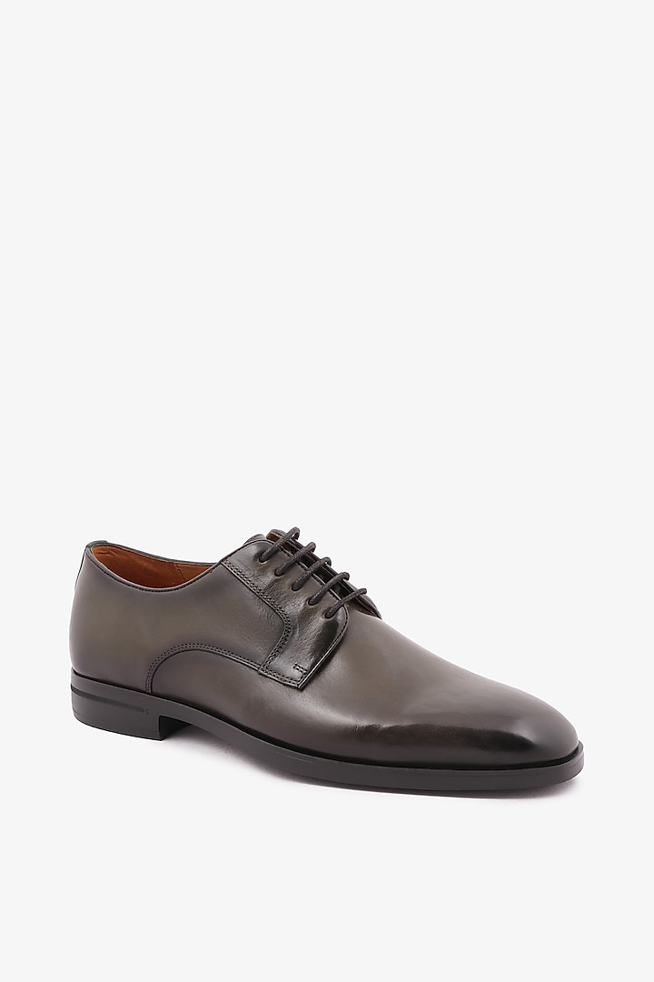 Olive Leather Derby Shoes by TONI ROSSI MEN