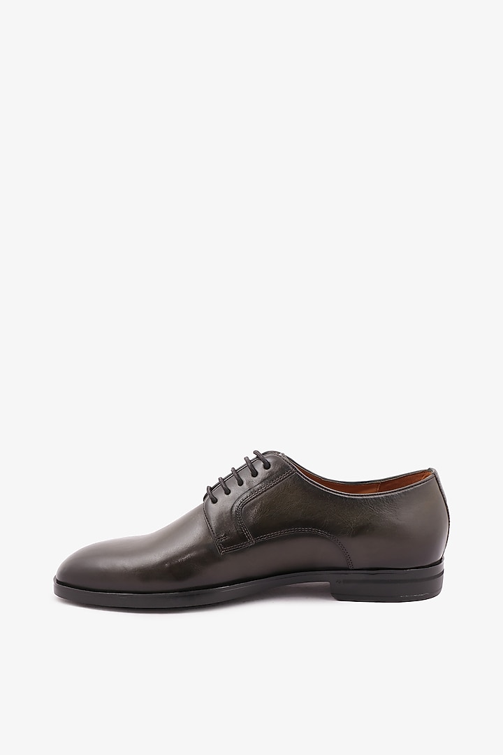 Olive Leather Derby Shoes by TONI ROSSI MEN at Pernia's Pop Up Shop