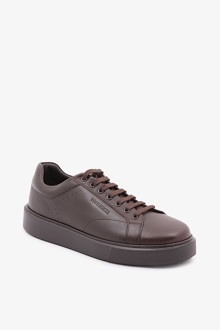 Brown Leather Sneakers by TONI ROSSI MEN