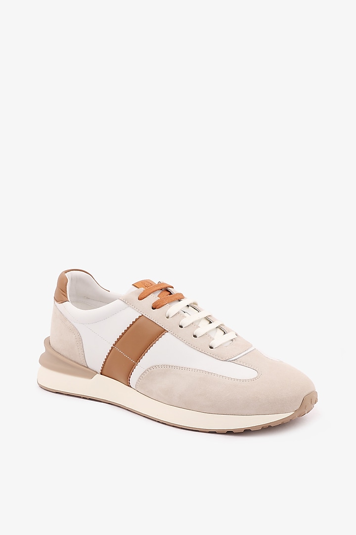 Tan & White Leather Sneakers by TONI ROSSI MEN