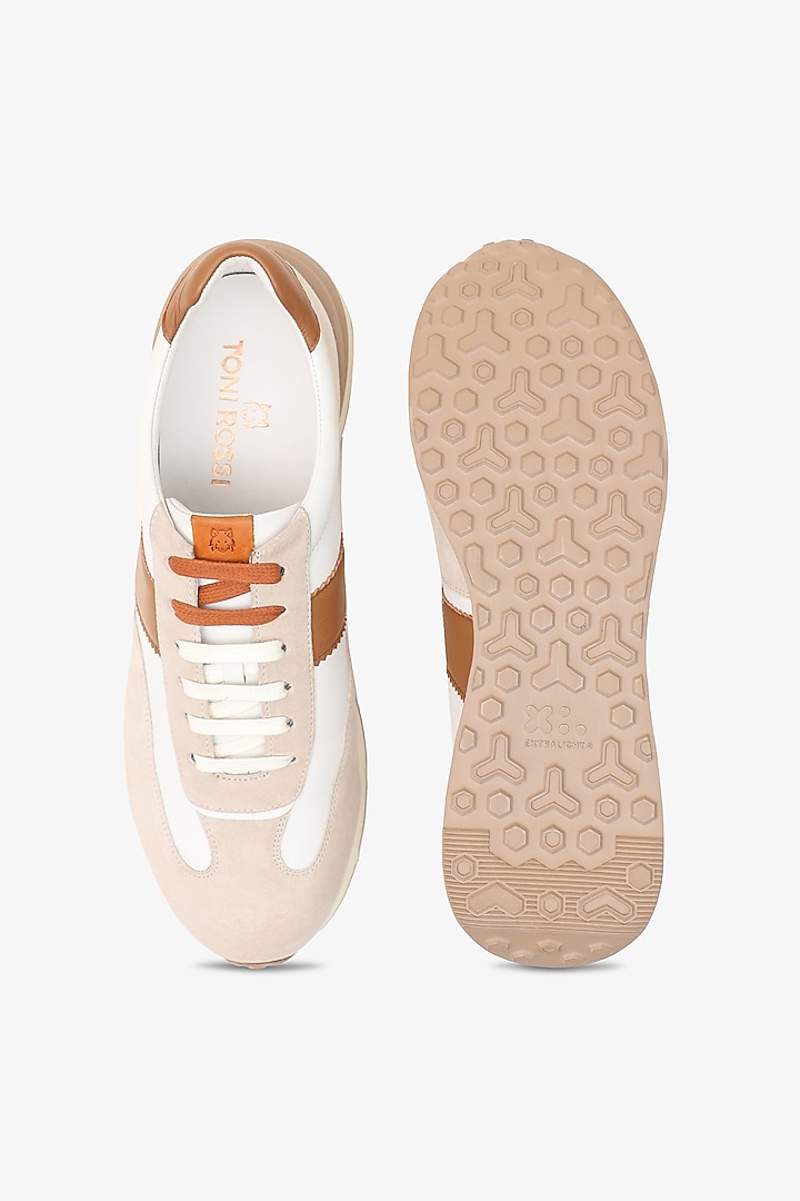 Tan & White Leather Sneakers by TONI ROSSI MEN at Pernia's Pop Up Shop