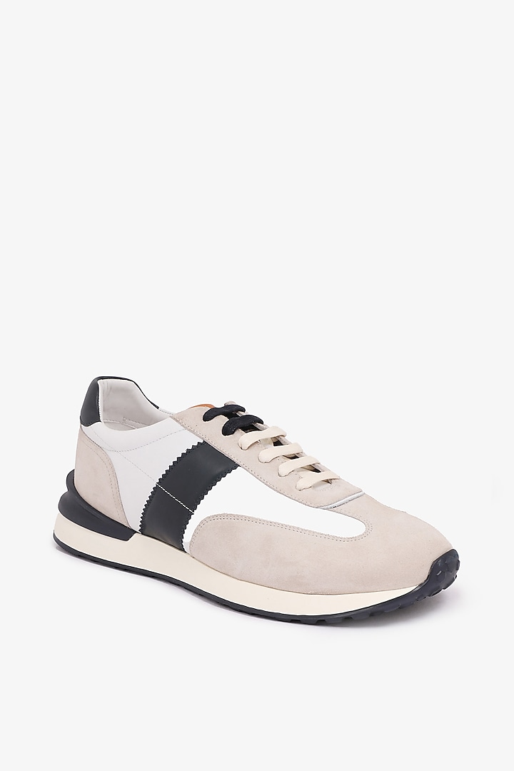 Navy Blue & White Leather Sneakers by TONI ROSSI MEN