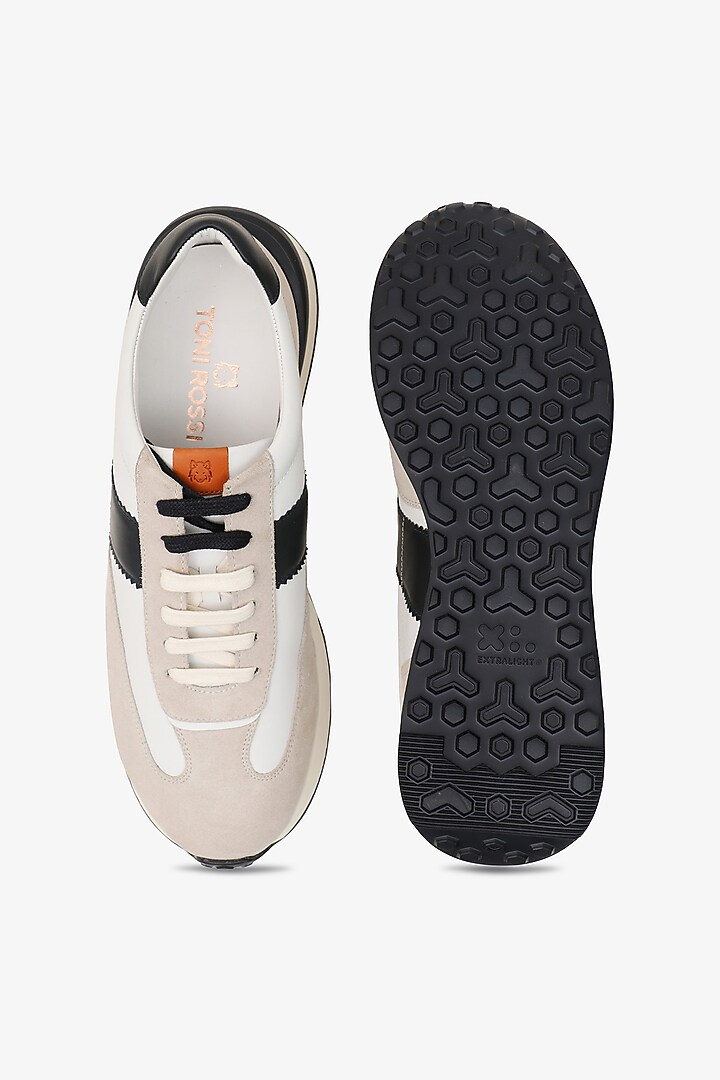 Navy Blue & White Leather Sneakers by TONI ROSSI MEN at Pernia's Pop Up Shop