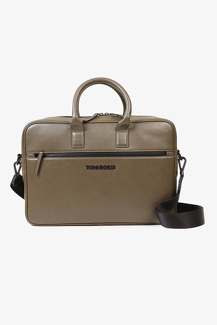Olive Hand Finished Leather Messenger Bag by TONI ROSSI MEN at Pernia's Pop Up Shop