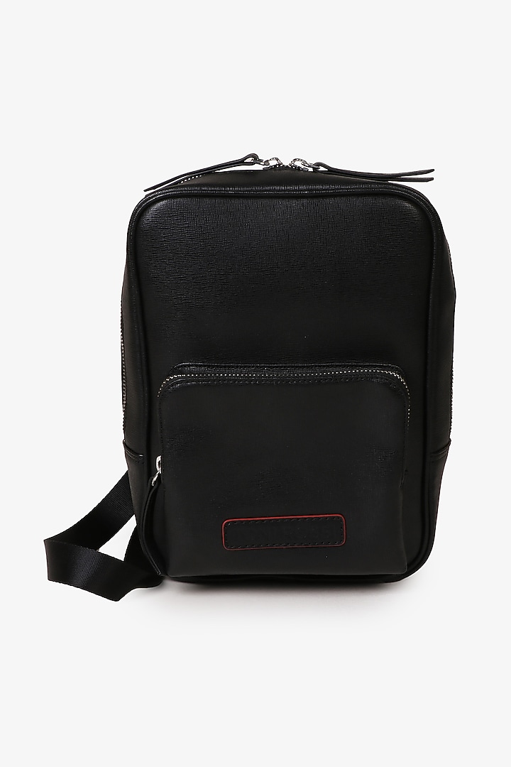 Black Hand Finished Leather Crossbody Bag by TONI ROSSI MEN at Pernia's Pop Up Shop