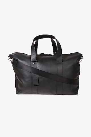 Black Hand Finished Soft Milled Leather Duffle Bag by TONI ROSSI MEN