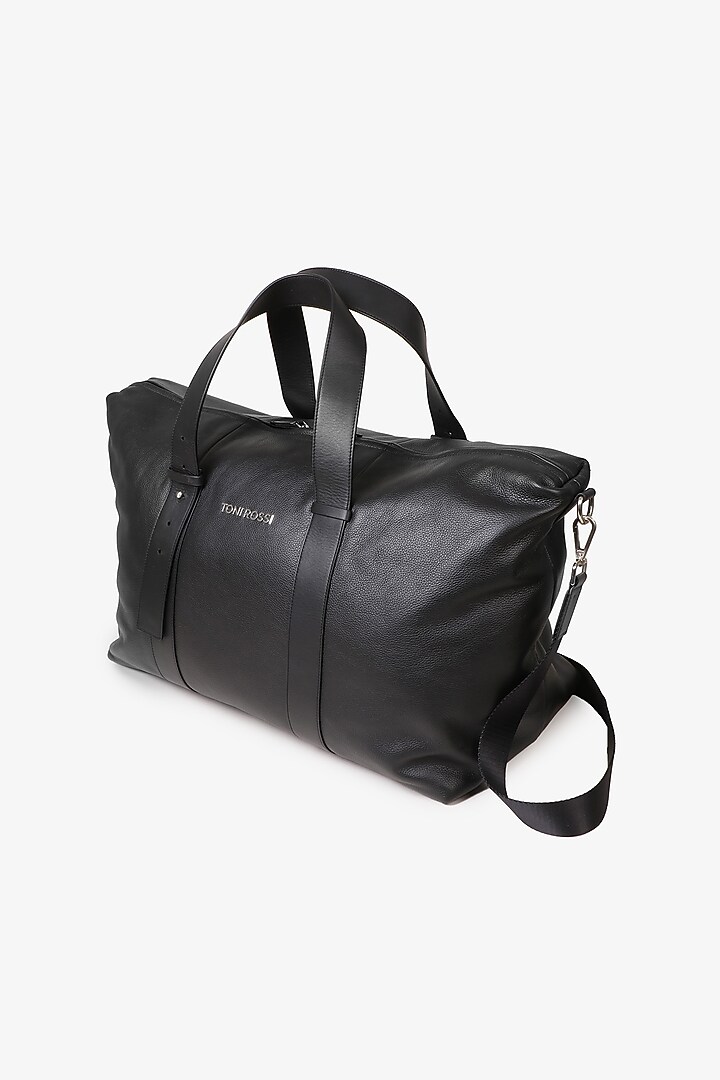 Black Hand Finished Soft Milled Leather Duffle Bag by TONI ROSSI MEN at Pernia's Pop Up Shop