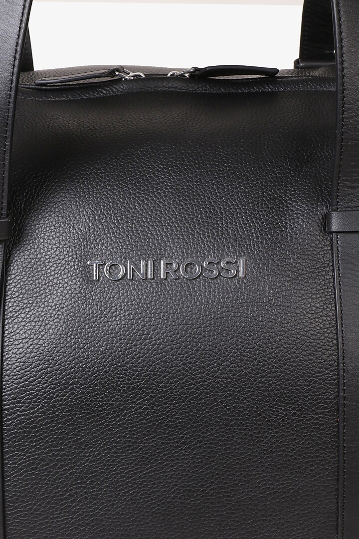 Black Hand Finished Soft Milled Leather Duffle Bag by TONI ROSSI MEN at Pernia's Pop Up Shop