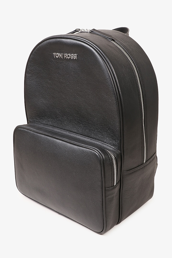 Black Hand Finished Soft Milled Leather Backpack Bag by TONI ROSSI MEN at Pernia's Pop Up Shop