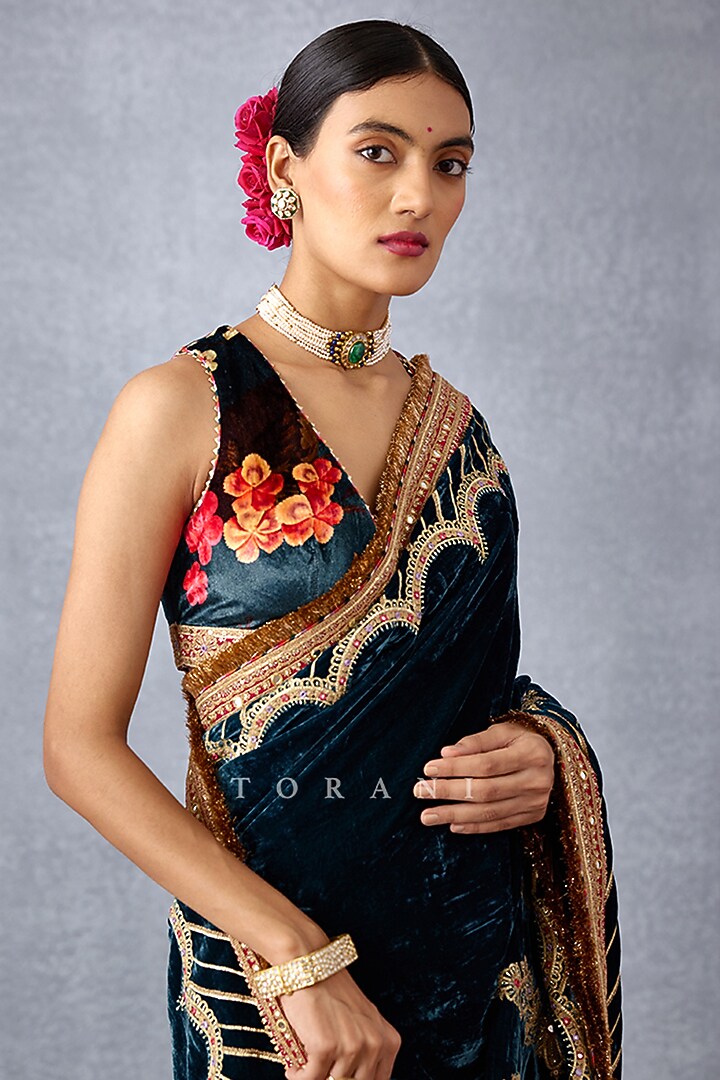 Navy Blue Embroidered Blouse by TORANI at Pernia's Pop Up Shop