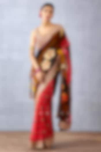 Red Hand Embroidered Saree by TORANI at Pernia's Pop Up Shop