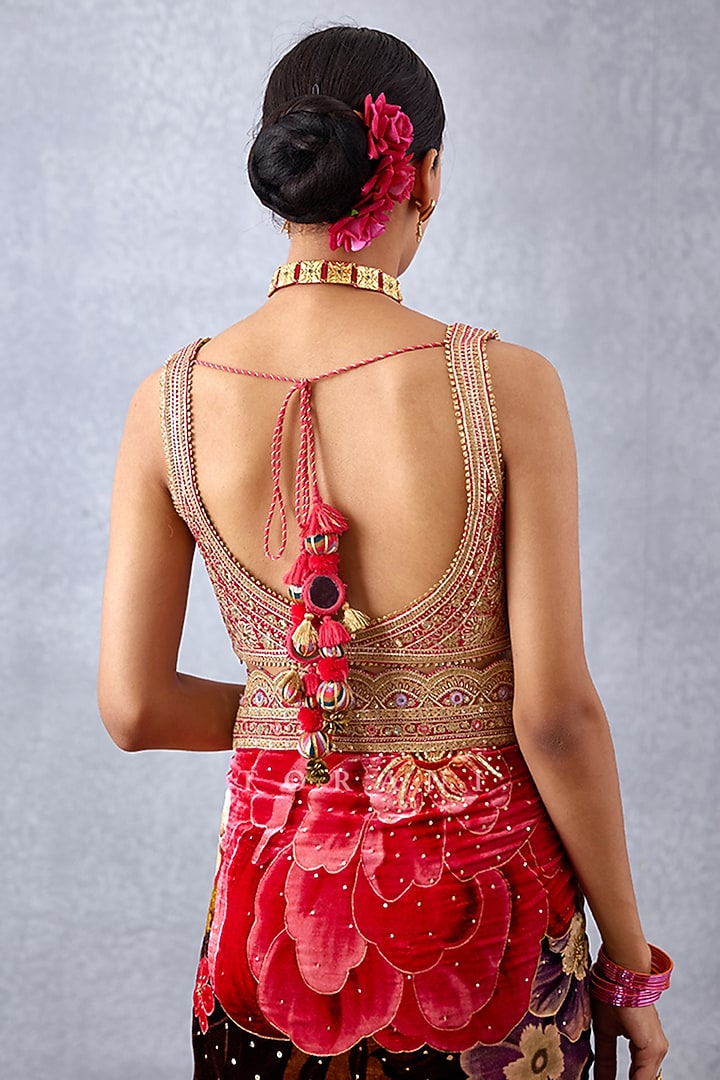Red Hand Embroidered Blouse by TORANI at Pernia's Pop Up Shop