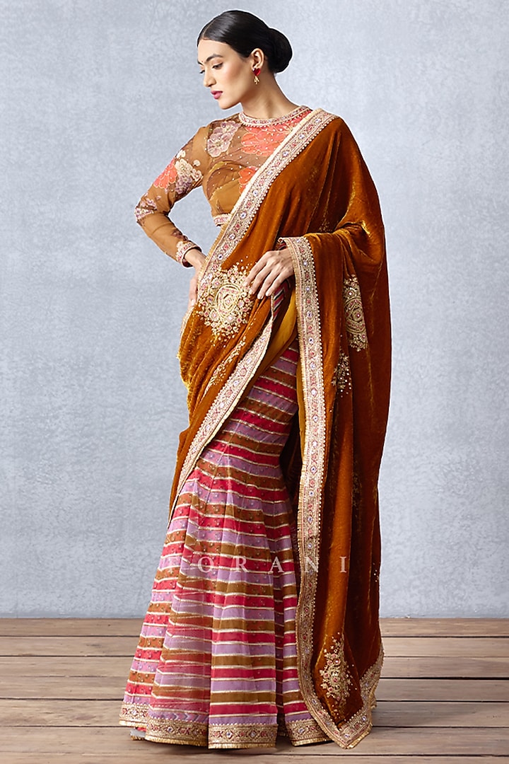 Ochre Yellow Printed Pre-Stitched Saree Design by TORANI at Pernia's ...