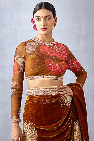 Ochre Yellow Embroidered Blouse by TORANI