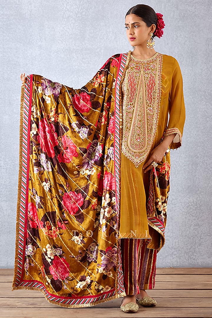 Ochre Yellow Printed Doshala by TORANI at Pernia's Pop Up Shop
