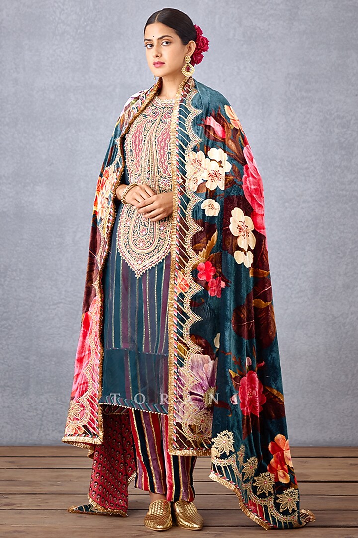Navy Blue Printed Doshala by TORANI at Pernia's Pop Up Shop
