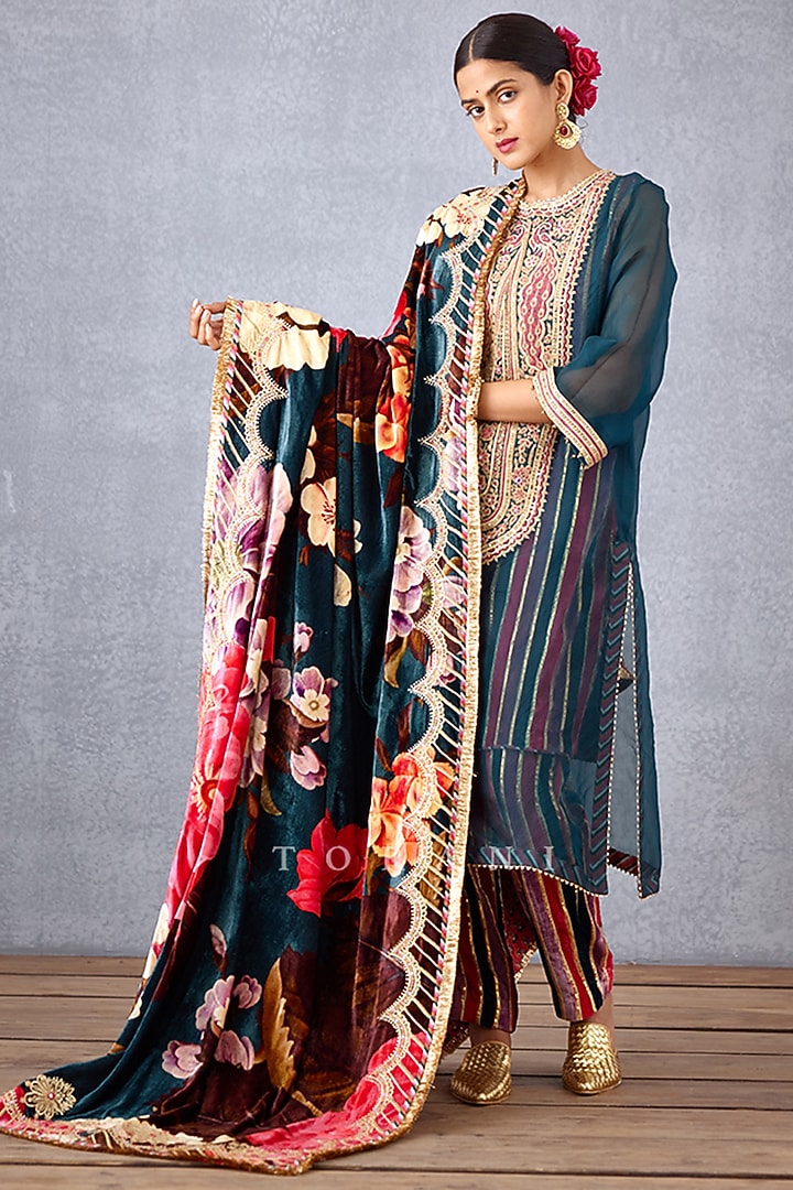 Navy Blue Printed Doshala by TORANI at Pernia's Pop Up Shop