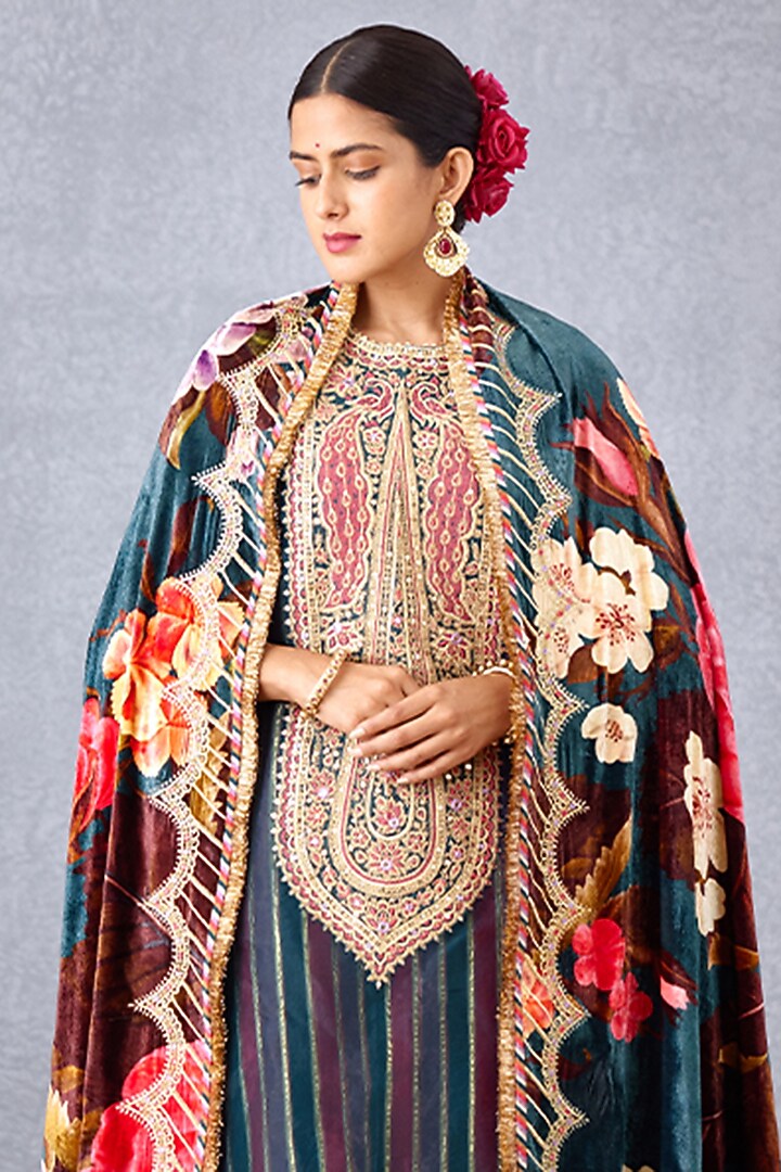 Navy Blue Printed Doshala by TORANI at Pernia's Pop Up Shop