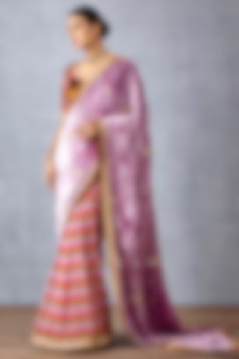 Wisteria Pink Silk Velvet Gota Embroidered Saree  by TORANI at Pernia's Pop Up Shop