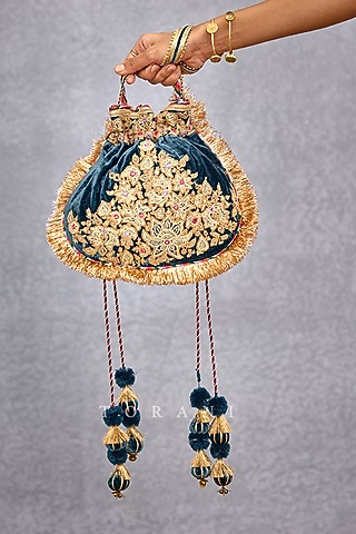 Blue Embroidered Potli by TORANI