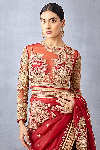 Bright Red Dori Embroidered Blouse by TORANI