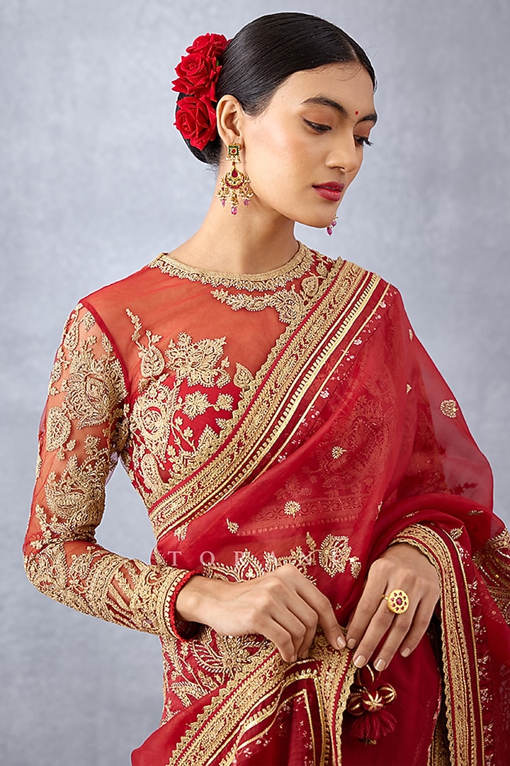 Bright Red Dori Embroidered Blouse by TORANI at Pernia's Pop Up Shop