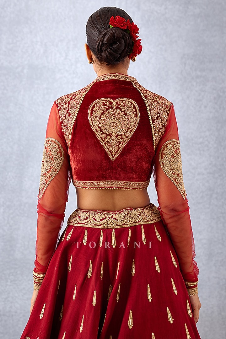 Bright Red Hand Embroidered Blouse by TORANI at Pernia's Pop Up Shop