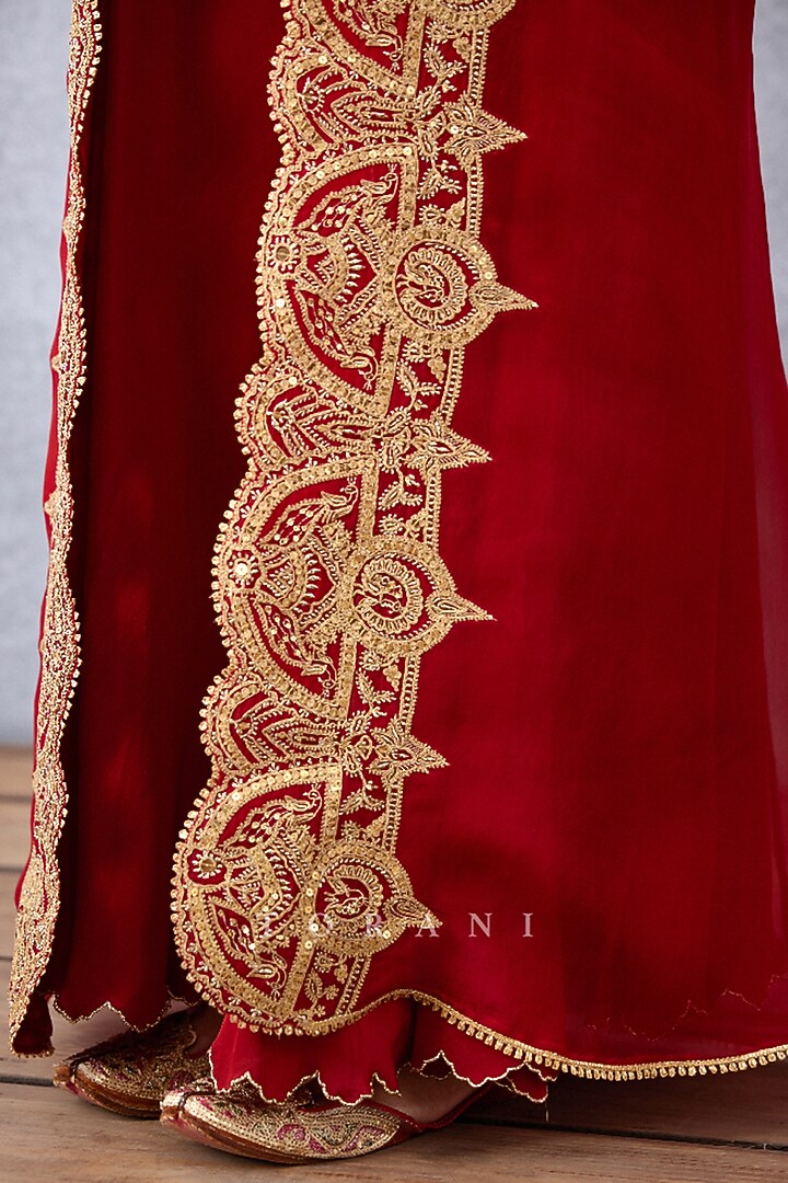 Bright Red Silk Crepe Bridal Sharara Set by TORANI at Pernia's Pop Up Shop